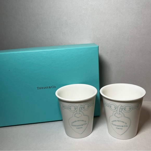 Tiffany & Co Return to Tiffany Etched Coffee Cups in Bone China, Set of Two NEW! - Picture 1 of 6